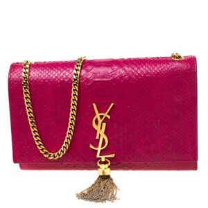 Saint Laurent Paris Pink Python Embossed Leather Kate Tassel Shoulder Bag